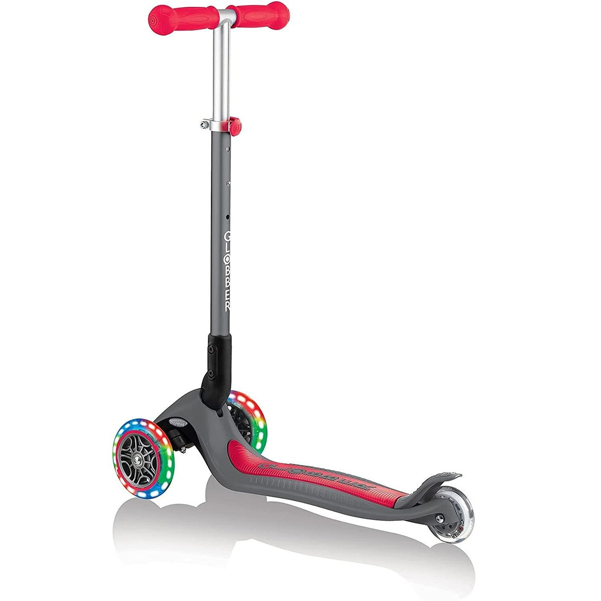 GLOBBER PRIMO FOLDABLE LIGHTS SCOOTER - RED/GREY