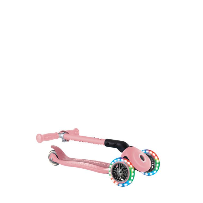 GLOBBER JUNIOR FOLDABLE LIGHTS SCOOTER - PASTEL PINK - Riding Scooters - Dawson Sports