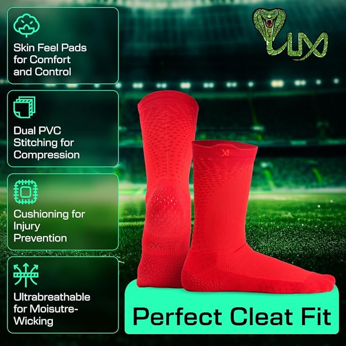 Lux Pro Cleat Performance Grip - Calf Sock - Red - Socks - Dawson Sports