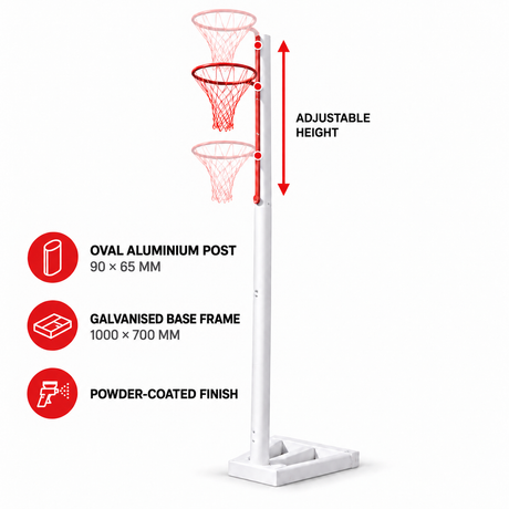 Movable Competition Netball Post with Adjustable Height - Each