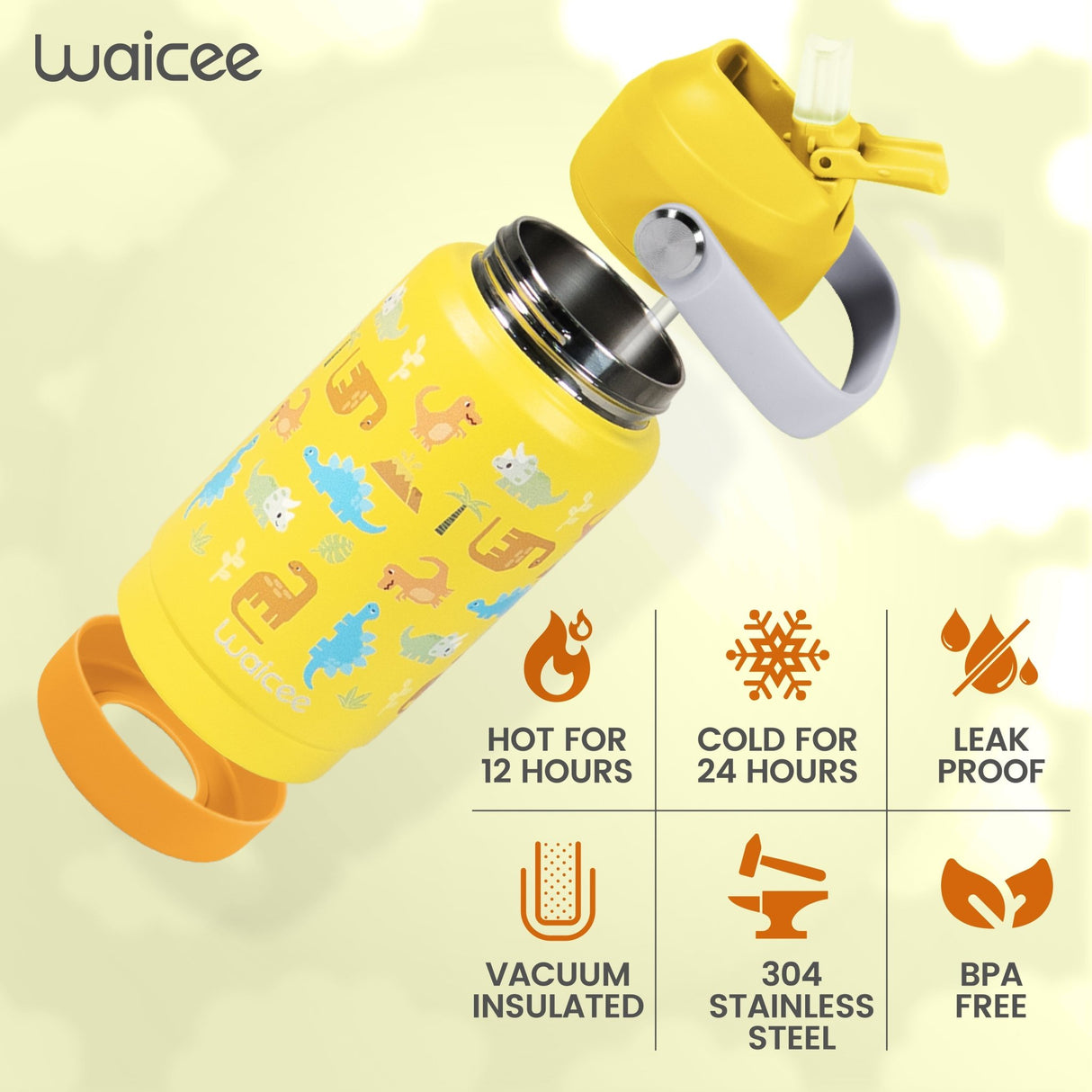 Beige Dinosaur 2.0 Bottle with Handle - 12oz / 350ml - Water Bottles - Dawson Sports