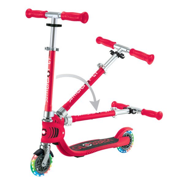 GLOBBER FLOW FOLDABLE JUNIOR LIGHTS - RED - Riding Scooters - Dawson Sports