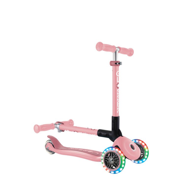 GLOBBER JUNIOR FOLDABLE LIGHTS SCOOTER - PASTEL PINK - Riding Scooters - Dawson Sports