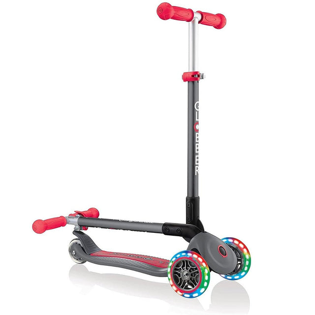 GLOBBER PRIMO FOLDABLE LIGHTS SCOOTER - RED/GREY - Riding Scooters - Dawson Sports