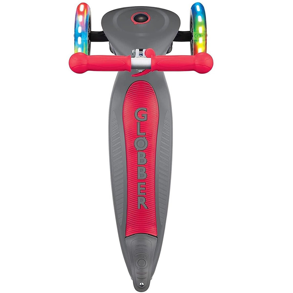 GLOBBER PRIMO FOLDABLE LIGHTS SCOOTER - RED/GREY - Riding Scooters - Dawson Sports