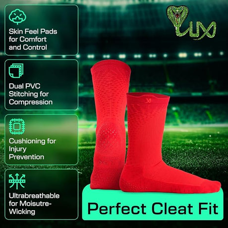 Lux Pro Cleat Performance Grip - Calf Sock - Red - Socks - Dawson Sports