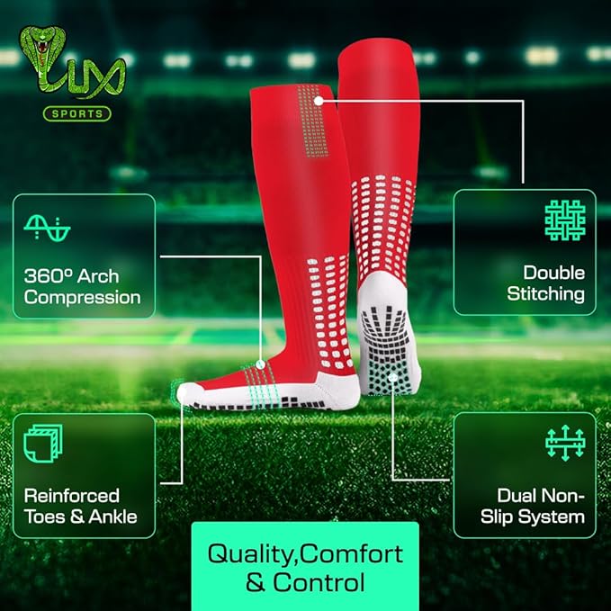 Lux Soccer Grip - Knee Sock - Red - Socks - Dawson Sports