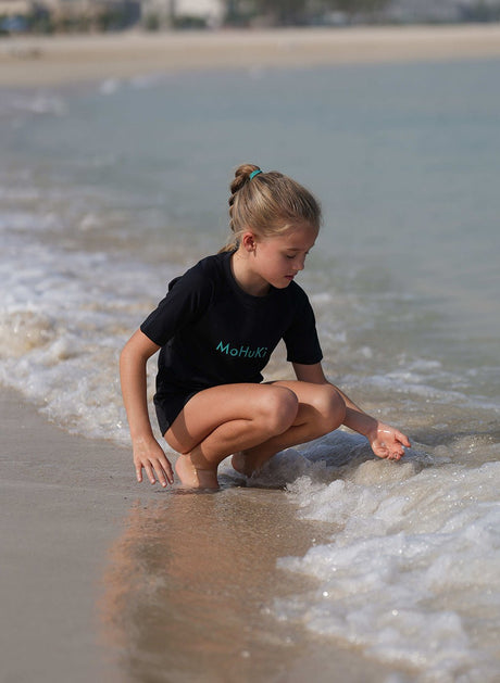 Kids Rashguard Sun Protectant T-Shirt - Black/Blue - Swimming - Dawson Sports
