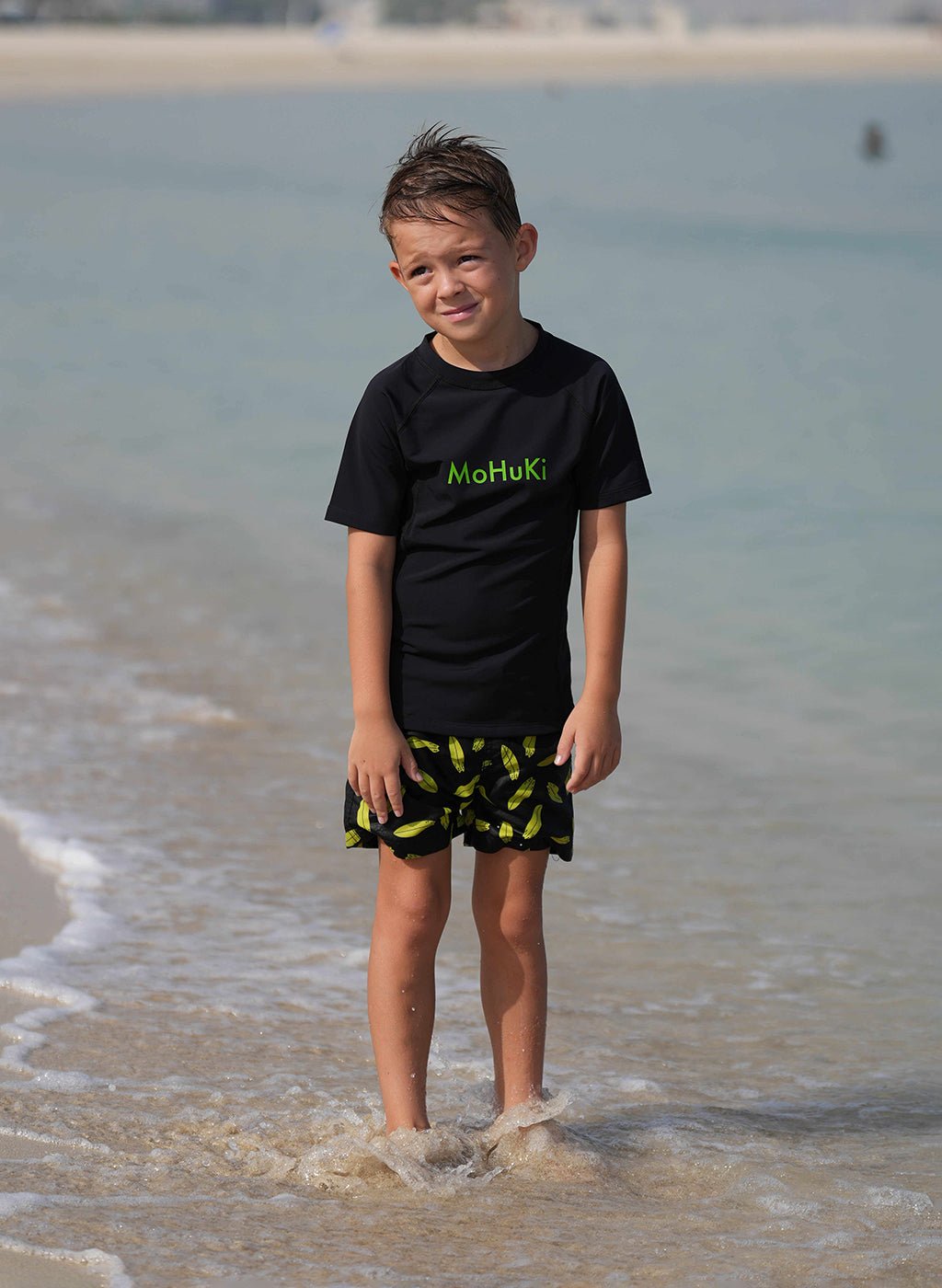 Kids Rashguard Sun Protectant T-Shirt - Black/Green - Swimming - Dawson Sports