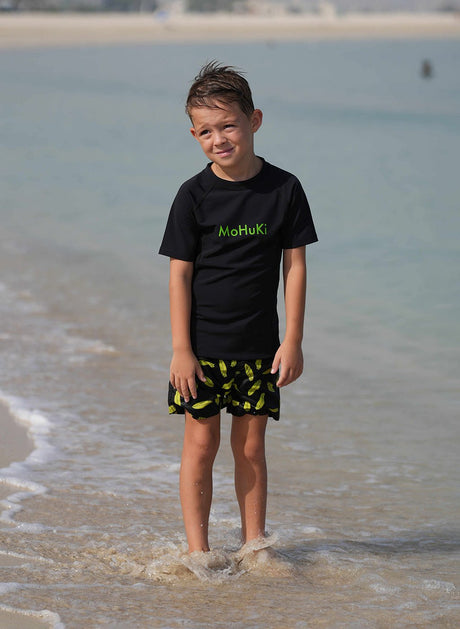 Kids Rashguard Sun Protectant T-Shirt - Black/Green - Swimming - Dawson Sports