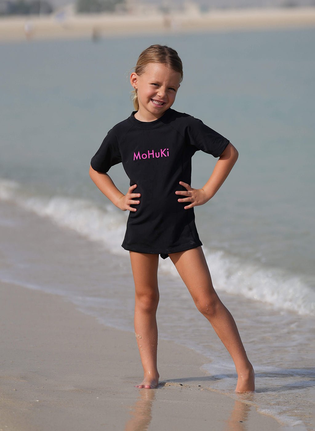 Kids Rashguard Sun Protectant T-Shirt - Black/Pink - Swimming - Dawson Sports