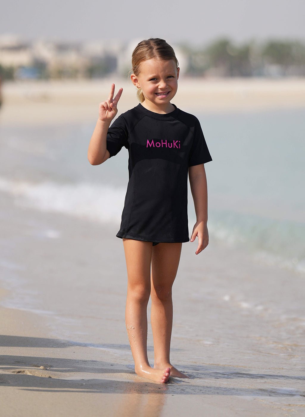 Kids Rashguard Sun Protectant T-Shirt - Black/Pink - Swimming - Dawson Sports